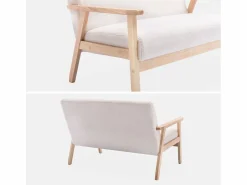 Online Sofá o banco de borreguito y patas de madera, 2 plazas Sofá Escandinavo