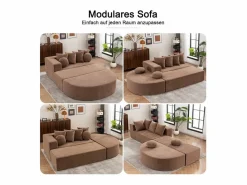DripeX Sofá panorámico 5 plazas modular - de tejido Chenilla marrón - con 6 cojines - 263x171x66cm