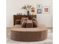 DripeX Sofá panorámico 5 plazas modular - de tejido Chenilla marrón - con 6 cojines - 263x171x66cm