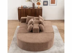 DripeX Sofá panorámico 5 plazas modular - de tejido Chenilla marrón - con 6 cojines - 263x171x66cm