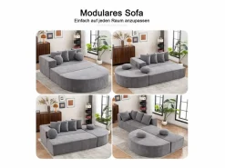 DripeX Sofá panorámico 5 plazas modular - de tejido Chenilla - con 6 cojines - 263x171x66cm
