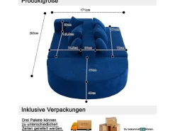 Clearance DripeX Sofá panorámico 5 plazas modular - de tejido Chenilla - con 6 cojines - 263x171x66cm Azul