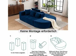 Clearance DripeX Sofá panorámico 5 plazas modular - de tejido Chenilla - con 6 cojines - 263x171x66cm Azul
