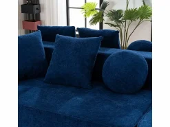 Clearance DripeX Sofá panorámico 5 plazas modular - de tejido Chenilla - con 6 cojines - 263x171x66cm Azul