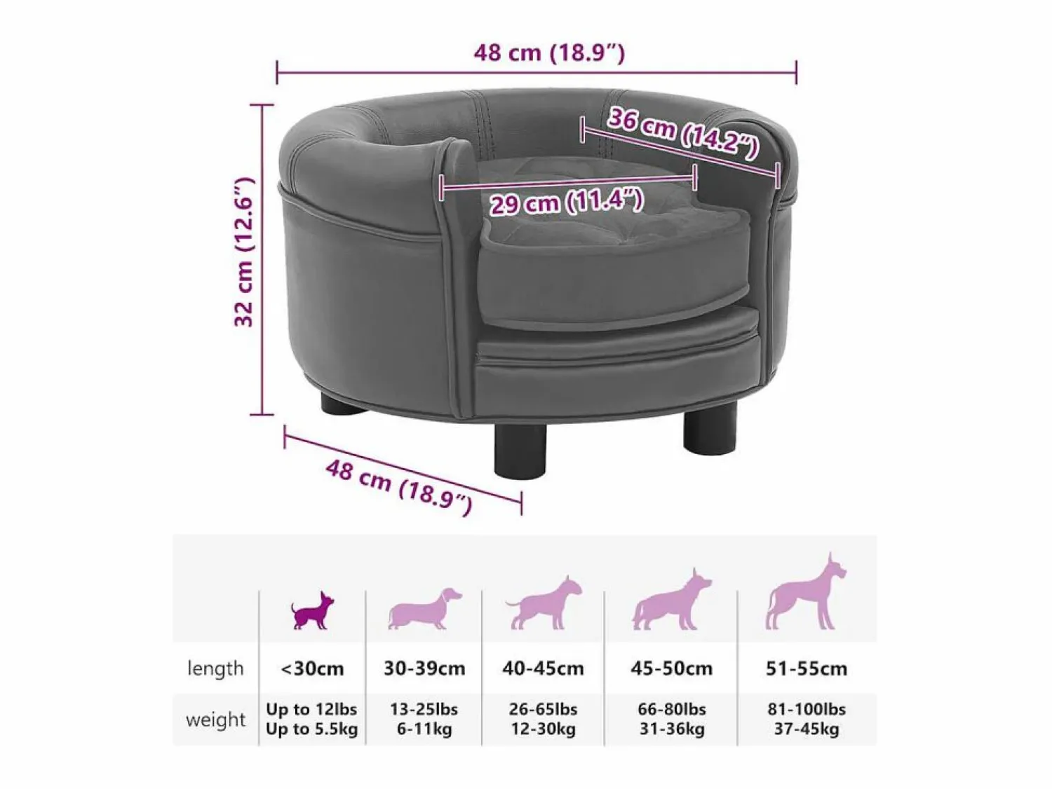 Discount Sofá para perros felpa y cuero sintético 48x48x32 cm Cama De Animales De Compañía