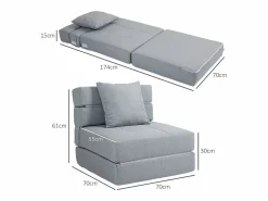 Sofá plegable 2 en 1, tejido de poliéster, (70 x 70 x 61 cm) Sillón Cama