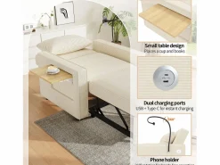 Discount Sofá plegable multifunción - con puertos de carga USB - con soporte para teléfono - Tejido de pana - Sillón Cama