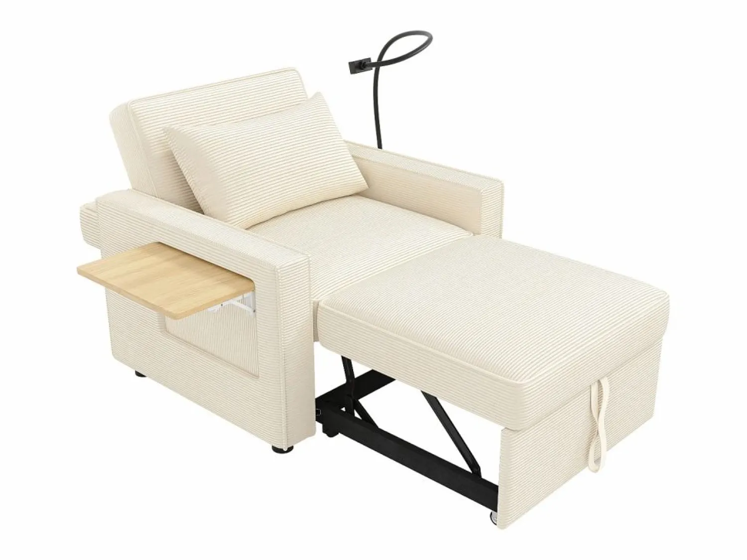 Discount Sofá plegable multifunción - con puertos de carga USB - con soporte para teléfono - Tejido de pana - Sillón Cama