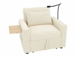 Discount Sofá plegable multifunción - con puertos de carga USB - con soporte para teléfono - Tejido de pana - Sillón Cama