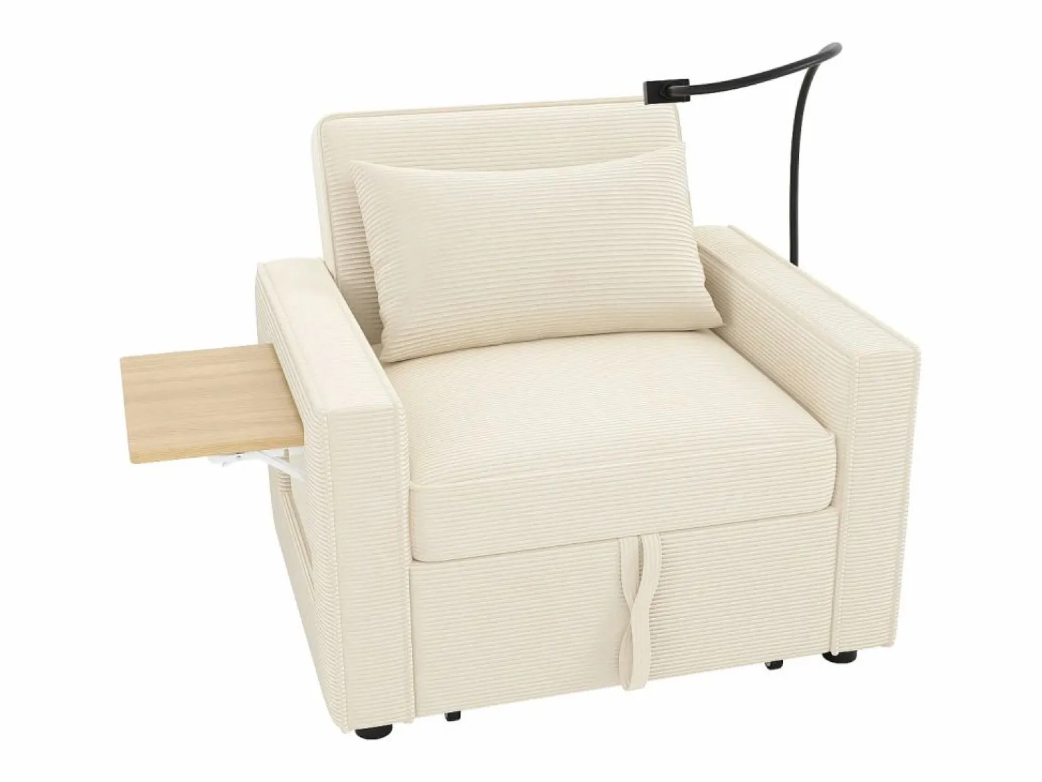 Discount Sofá plegable multifunción - con puertos de carga USB - con soporte para teléfono - Tejido de pana - Sillón Cama