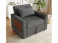 ModernLuxe Sofá plegable multifunción - con puertos de carga USB - con soporte para teléfono - Tejido de pana - Gris