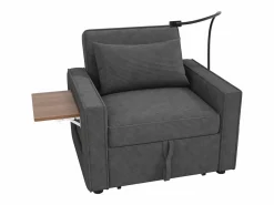 ModernLuxe Sofá plegable multifunción - con puertos de carga USB - con soporte para teléfono - Tejido de pana - Gris