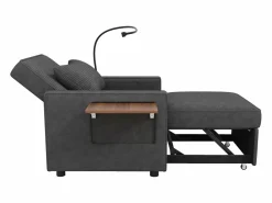 ModernLuxe Sofá plegable multifunción - con puertos de carga USB - con soporte para teléfono - Tejido de pana - Gris