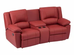 Vente-unique Sofá reclinable AROMA de 3 y 2 plazas en piel de vacuno roja