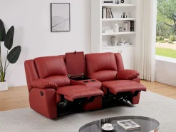 Clearance Sofá reclinable de 2 plazas AROMA en piel de vacuno roja Sofá Relax