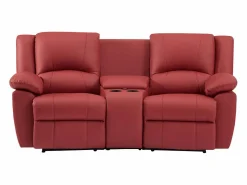 Clearance Sofá reclinable de 2 plazas AROMA en piel de vacuno roja Sofá Relax