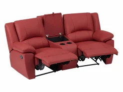Clearance Sofá reclinable de 2 plazas AROMA en piel de vacuno roja Sofá Relax