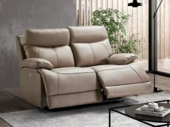 Clearance Sofá reclinable eléctrico de cuero Ducka-Marrón claro-Sistema Eléctrico-2 plazas Sofá Relax
