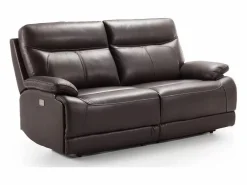 Clearance Sofá reclinable eléctrico de cuero Ducka-Marrón claro-Sistema Eléctrico-2 plazas Sofá Relax
