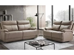 Clearance Sofá reclinable eléctrico de cuero Ducka-Marrón claro-Sistema Eléctrico-2 plazas Sofá Relax