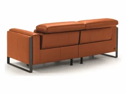 Outlet Sofá reclinable eléctrico de cuero Kinston-Marrón avellana-Sillón reclinable eléctrico de 3 plazas Sofá Relax