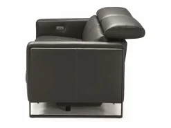 Outlet Sofá reclinable eléctrico de cuero Kinston-Marrón avellana-Sillón reclinable eléctrico de 3 plazas Sofá Relax