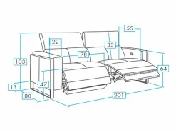 Outlet Sofá reclinable eléctrico de cuero Kinston-Marrón avellana-Sillón reclinable eléctrico de 3 plazas Sofá Relax