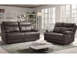Clearance Les Tendances Sofá reclinable eléctrico de cuero Ducka-Marrón claro-Sistema Fijo - sin relajante-2 plazas Marru00f3n