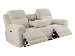 Vente-unique Sofá reclinable eléctrico de 3 plazas con mesa de tela de color KELUNO Beige
