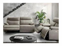 Les Tendances Sofá reclinable eléctrico de microfibra Ducka-Color ribete verde crudo-Sistema Fijo - sin relajante-Número de plazas 2 plazas