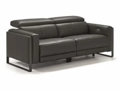 Best Sofá reclinable eléctrico de cuero Kinston-Gris oscuro-Sillón reclinable eléctrico de 3 plazas Sofá Relax