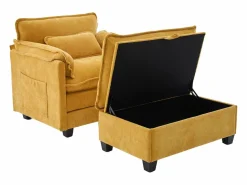 Sofá recto - Sofá con bolsillos laterales y reposapiés con espacio de almacenamiento - para sala de estar y dormitorio Sofá Relax