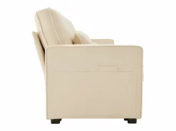Sofá recto de 4 plazas con consola - 2 portavasos y USB - bolsillos laterales y 4 almohadas - tejido de lino