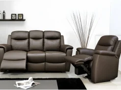 Sale Sofá relax 3+1 plazas de piel color marrón EVASION Conjunto Sofá Y Sillón