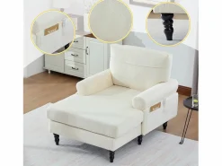 Discount Sofá Relax de 1 Plaza en Felpa - Respaldo Envolvente - Asiento Extra Profundo 100cm - Estructura 250kg - Ideal para Salón, Oficina y Balcón - Pies de Madera Maciza Beige