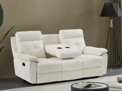 Vente-unique Sofá relax de 3 plazas de piel estilo contemporáneo VINETA Blanco
