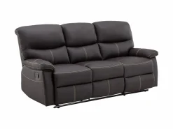 Vente-unique Sofá relax de 3+1 plazas de piel sintética marrón pespuntes beige CANBY