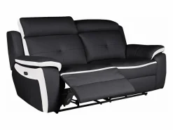 Clearance Vente-unique Sofá relax eléctrico 3 plazas piel negro/blanco ANGELIQUE Negro / Blanco