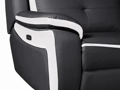 Clearance Vente-unique Sofá relax eléctrico 3 plazas piel negro/blanco ANGELIQUE Negro / Blanco