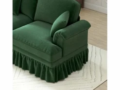 New Sofá Respaldo segmentado Espuma alta densidad Puff incluido Tela chenilla Verde