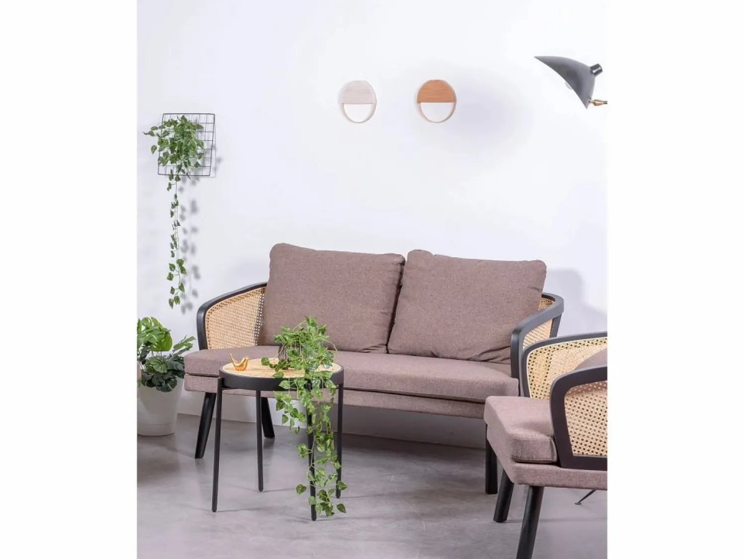 Clearance Sofá retro vintage en ratán natural y cojín de algodón - Leeds - Sofá Vintage