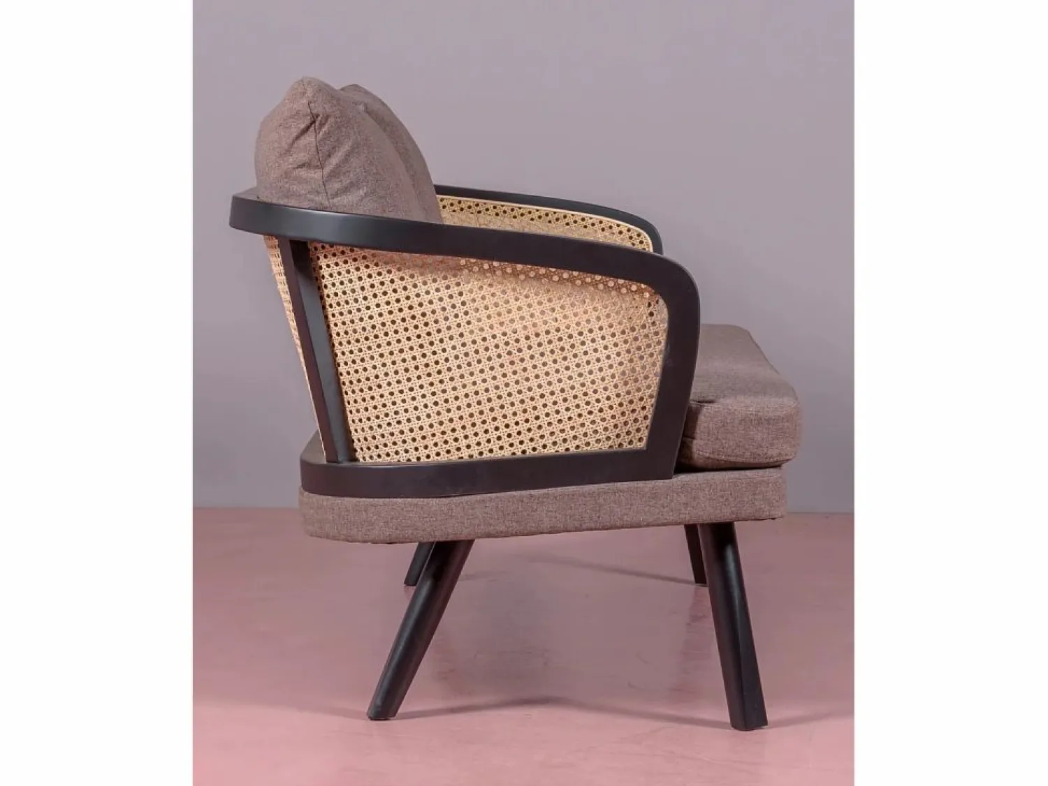 Clearance Sofá retro vintage en ratán natural y cojín de algodón - Leeds - Sofá Vintage