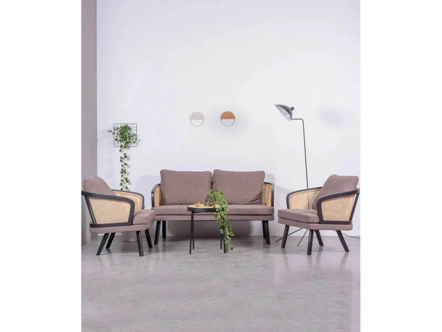 Clearance Sofá retro vintage en ratán natural y cojín de algodón - Leeds - Sofá Vintage