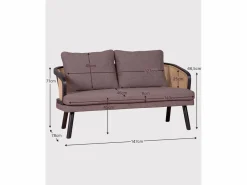 Clearance Sofá retro vintage en ratán natural y cojín de algodón - Leeds - Sofá Vintage