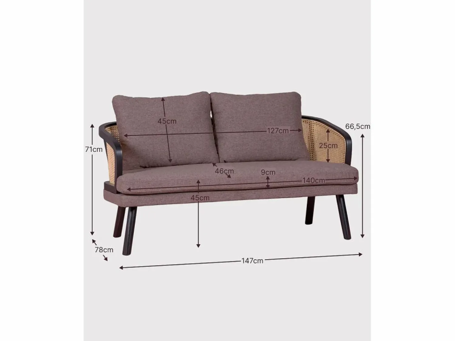 Clearance Sofá retro vintage en ratán natural y cojín de algodón - Leeds - Sofá Vintage