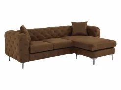 Vente-unique Sofá rinconera chesterfield reversible de microfibra efecto cuero envejecido marrón EDWINA
