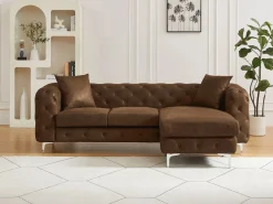 Vente-unique Sofá rinconera chesterfield reversible de microfibra efecto cuero envejecido marrón EDWINA