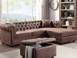 Vente-unique Sofá rinconera chesterfield de microfibra envejecido TOLEDO