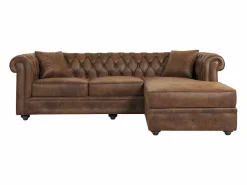 Vente-unique Sofá rinconera chesterfield de microfibra envejecido TOLEDO