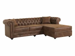 Vente-unique Sofá rinconera chesterfield de microfibra envejecido TOLEDO